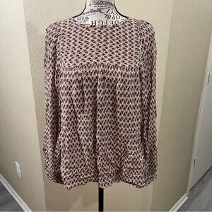LOFT Floral Print Blouse - Brown and White